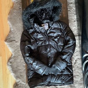 Justice Girl's Black Faux Fur Lined Quilted Puffer